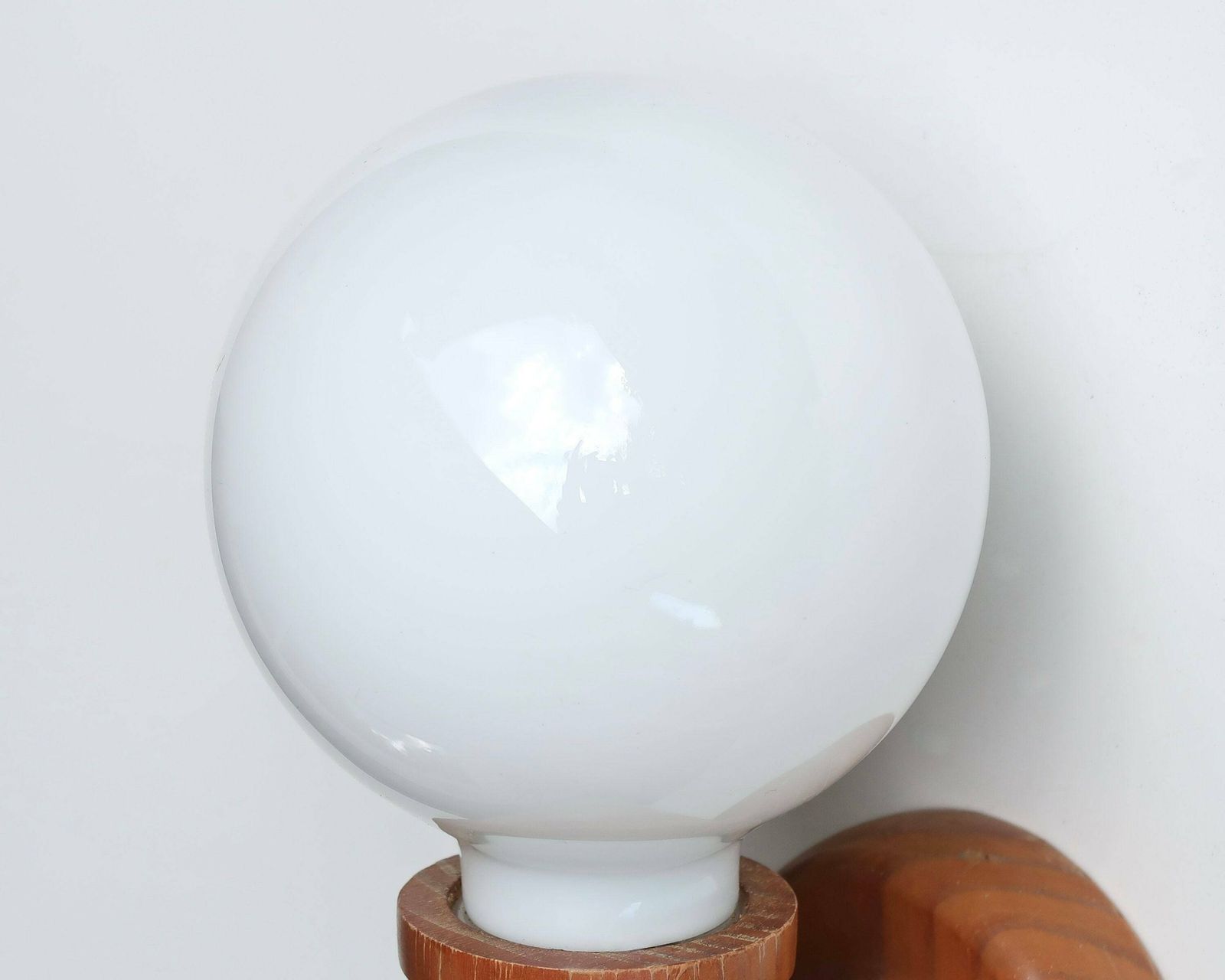 Wall Sconce, Pin Wood Base And White Glass Globe, 1970s / Turned Wood, Light, Lighting, Bathroom, Entryway, Boho Chic, Rustic, Farmhouse photo Lighting