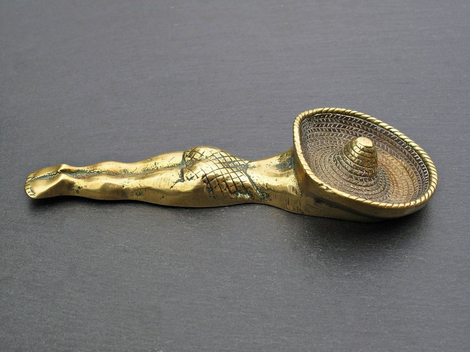 Brass Sunbathing Lady Ashtray   Sunbathing Lady With Sombrero Ashtray photo 95.0