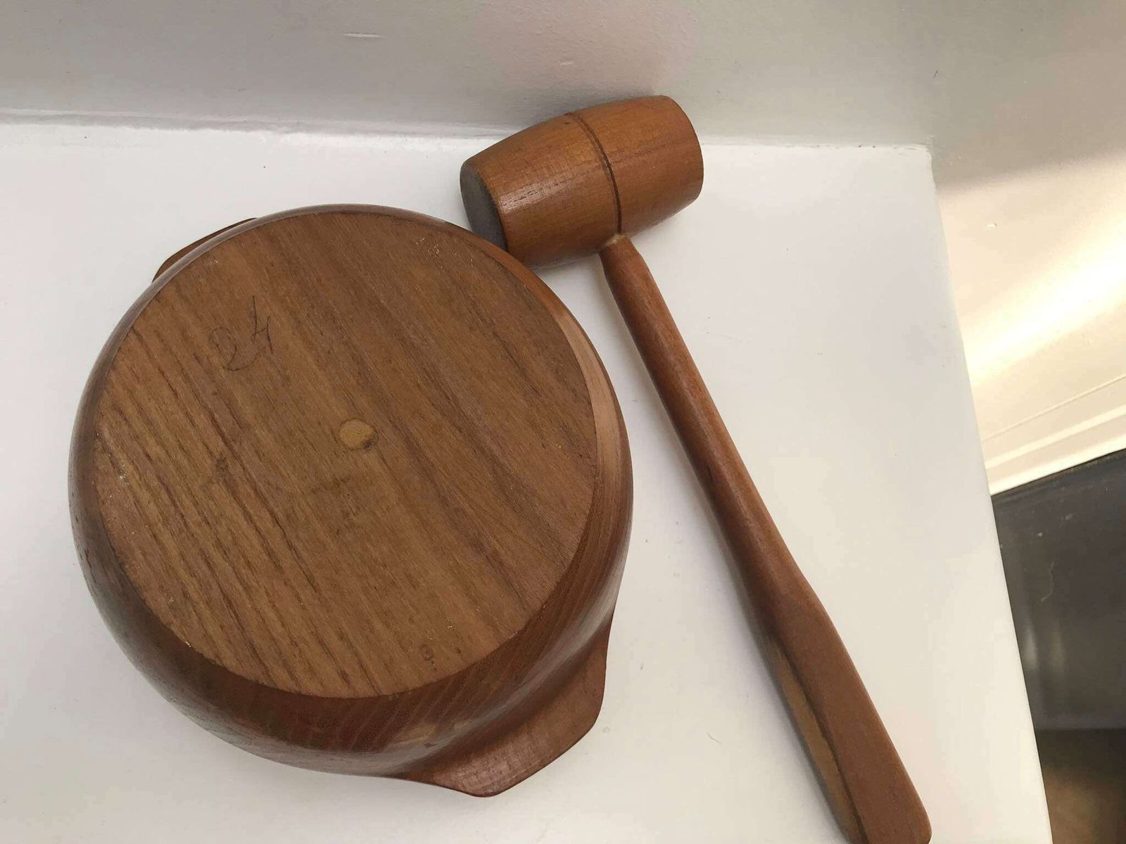 Nutcracker Wooden With Hammer Nutcracker Wood Mid Century Wood Decor Christmas Gift French Gift For Him Mcm Decor Nut Dish photo for sale