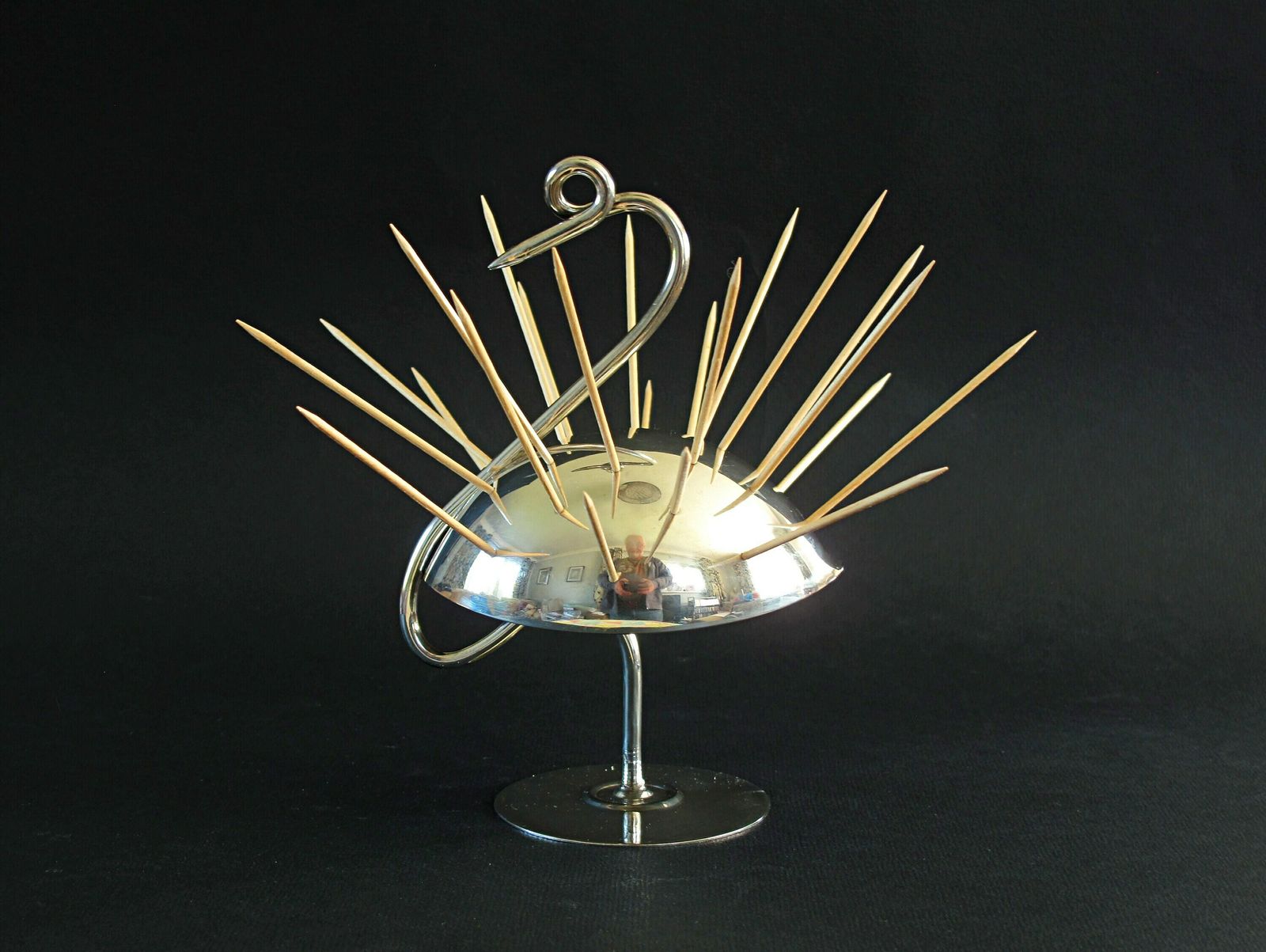 photo for sale Napier Flamingo Hors D'oeuvres Holder   Art Deco Silver Plate Cocktail Stick / Toothpick Holder By Napier