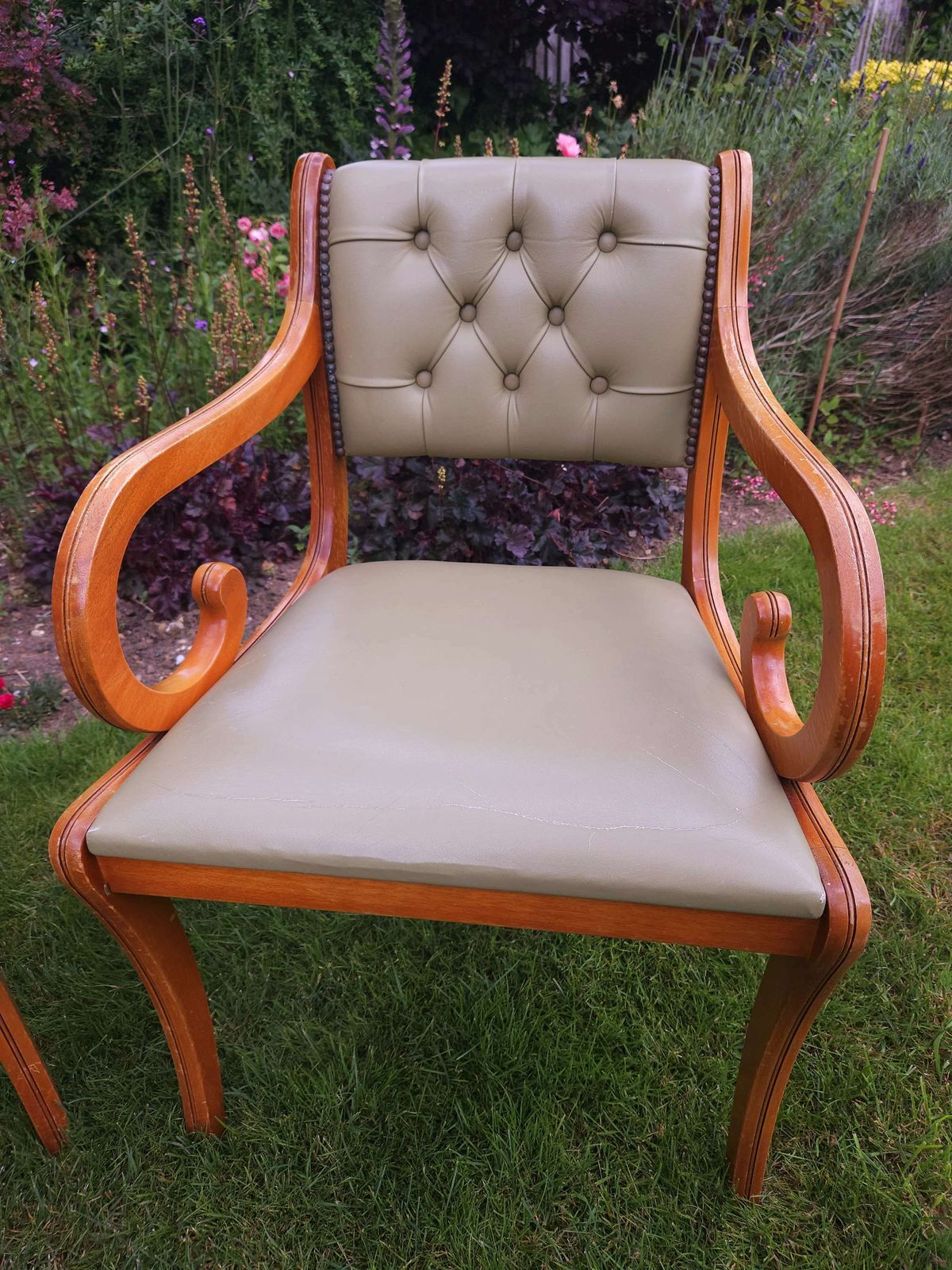 Trio Of Chesterfield Desk Chairs In Pale Olive Green Leather