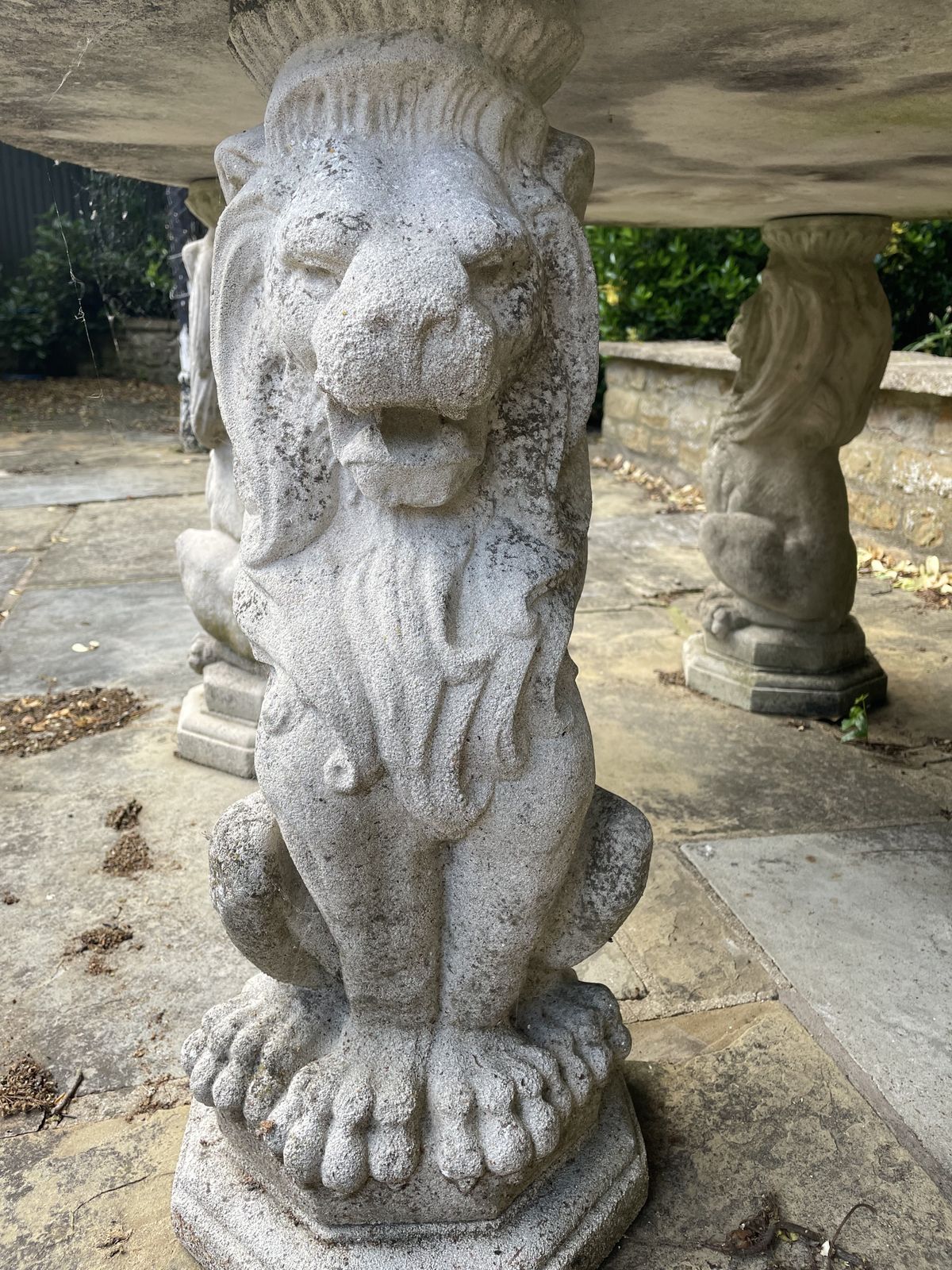 Stone Outdoor Circular Table With Lion Supports Rrp £1459 photo furniture