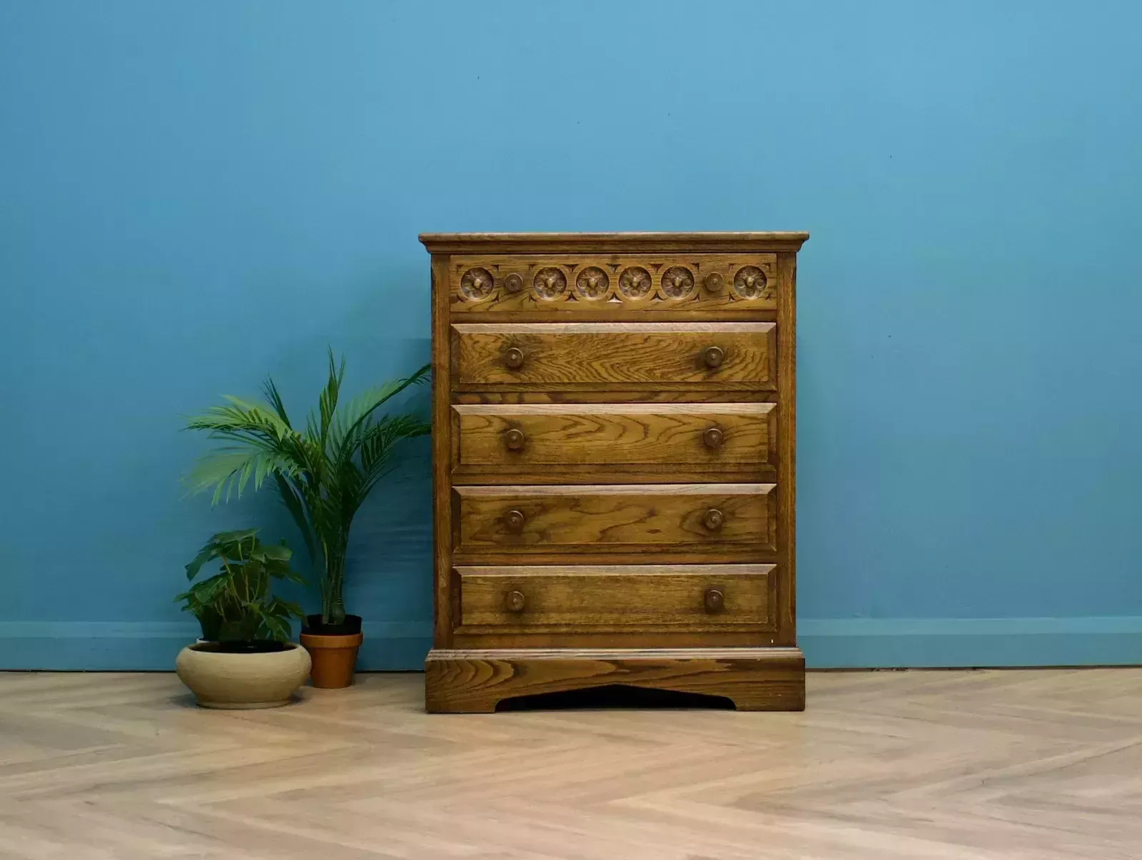 Antique Style Vintage Oak Chest Of Drawers