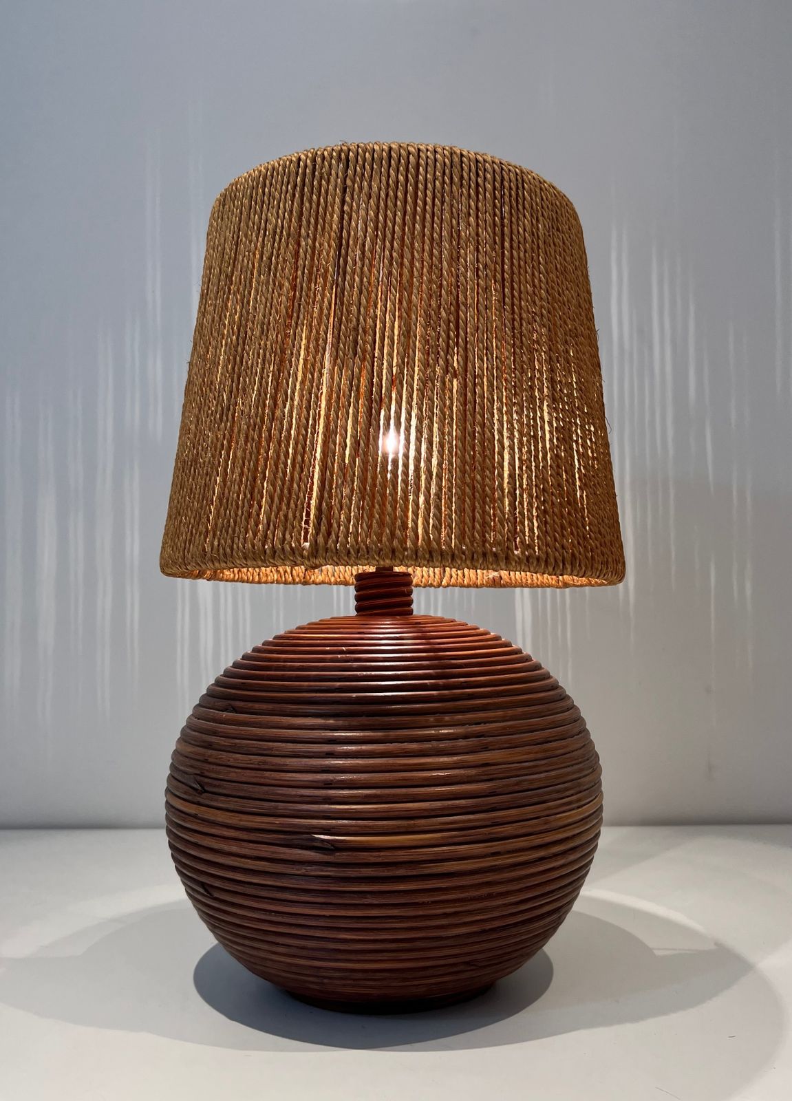 1250.0 Round Rattan Lamp With Rope Shade In The Style Of Adrien Adoux And Frida Minet. Circa 1970 photo