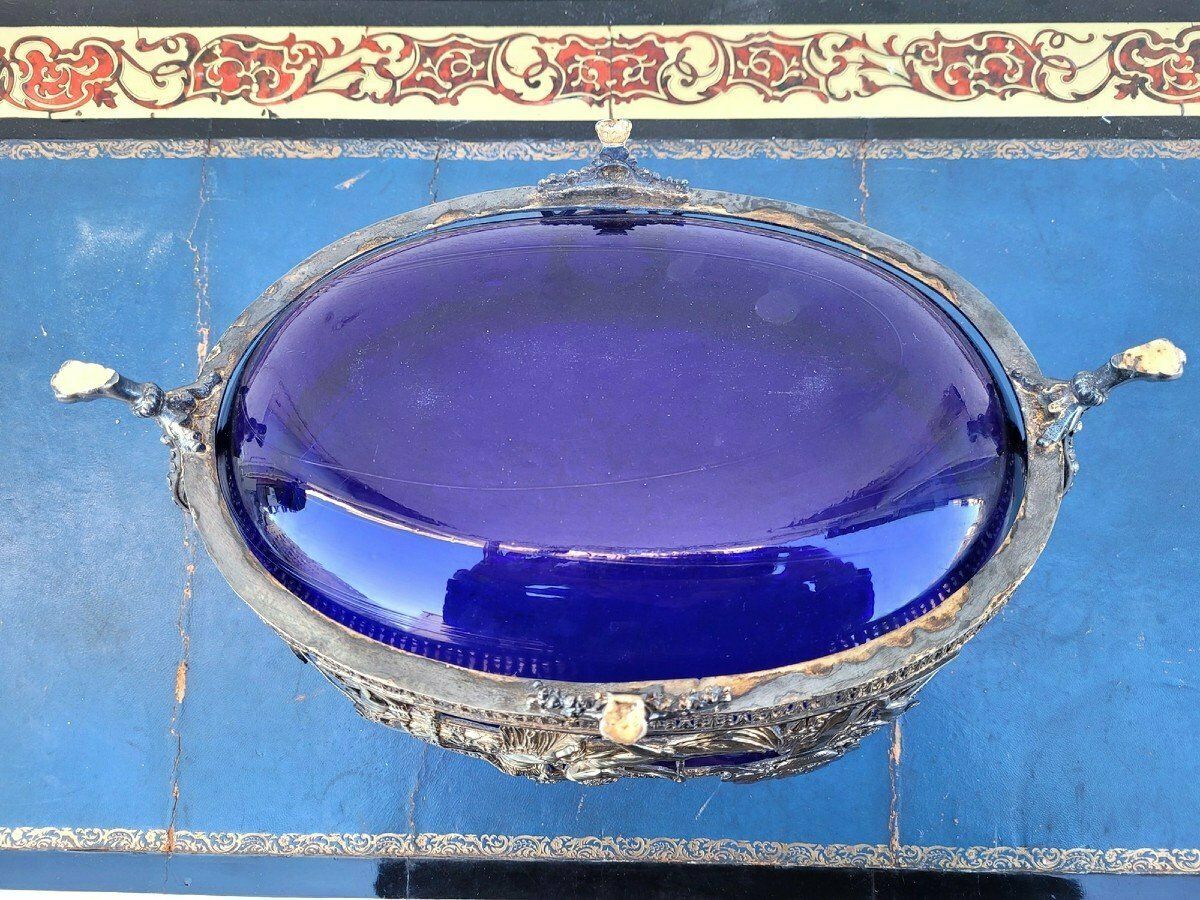 1350.0 Hercules And Omphale, Glass And Silverplated Metal Bowl , Late 19th Early 20th Century photo