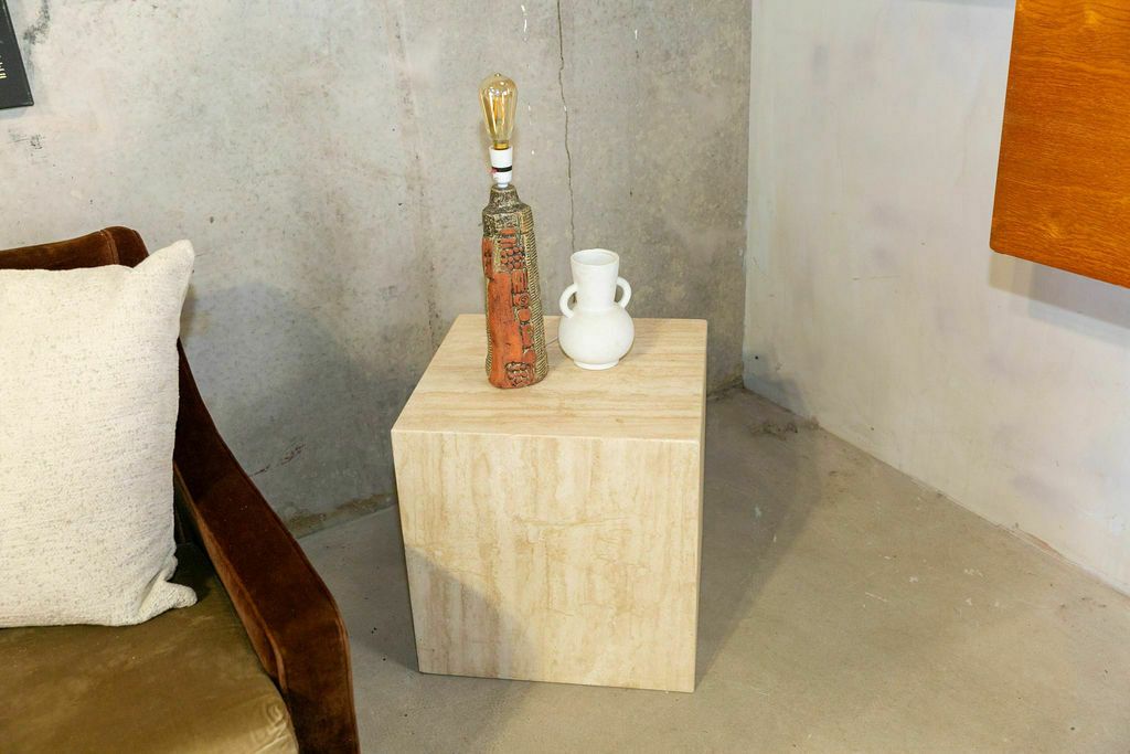 Travertine Large Solid Square Stone Coffee Table End Table photo furniture