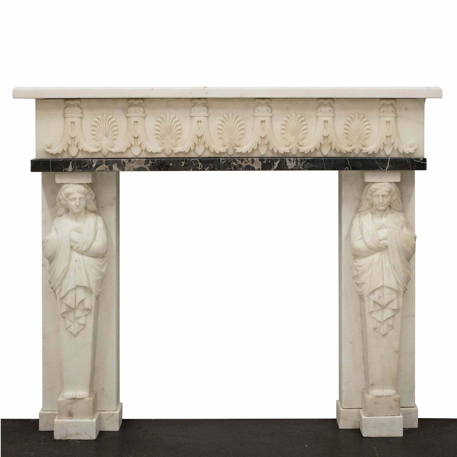 Antique Greek Revival Statuary Marble Fireplace