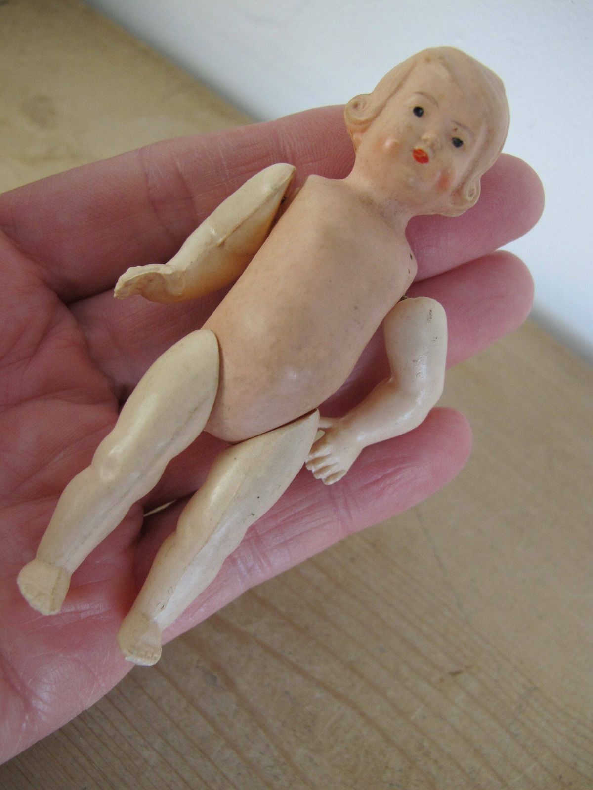 Celluloid Schildkröt Doll 3.5 Inches Tall, Turtle Brand. German Jointed Celluloid Doll photo for sale