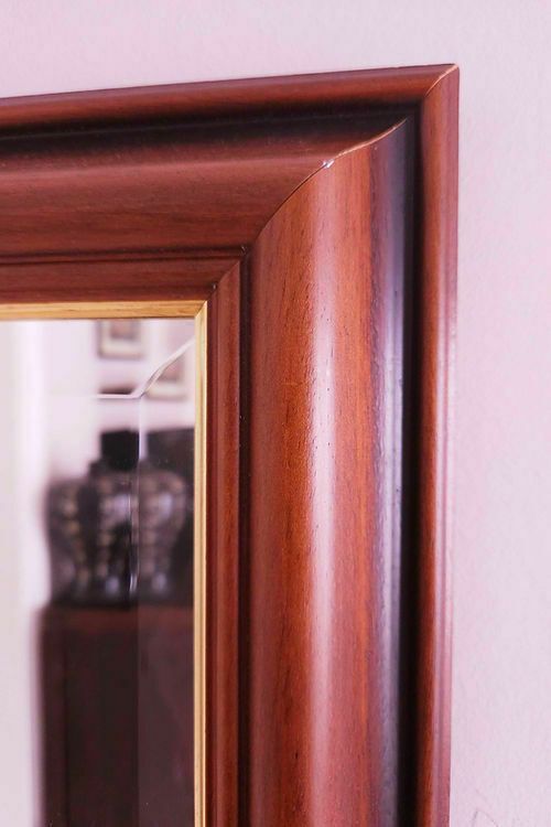Tall And Handsome Mahogany Bevelled Mirror With Gold Inlay photo Home Decor