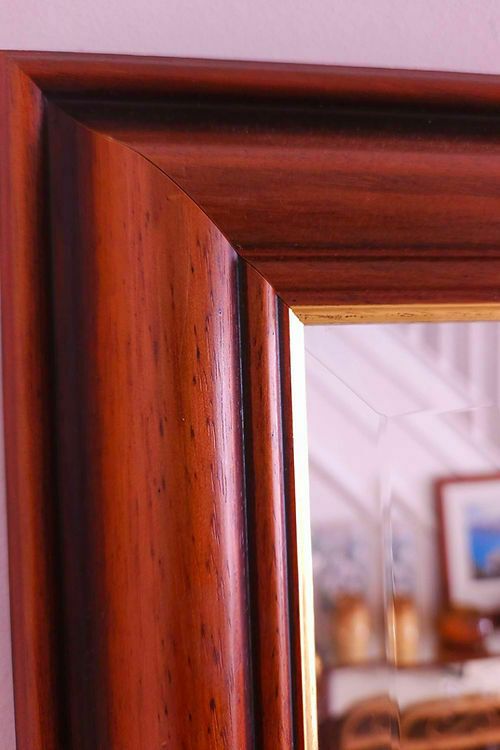 Tall And Handsome Mahogany Bevelled Mirror With Gold Inlay photo 199.0