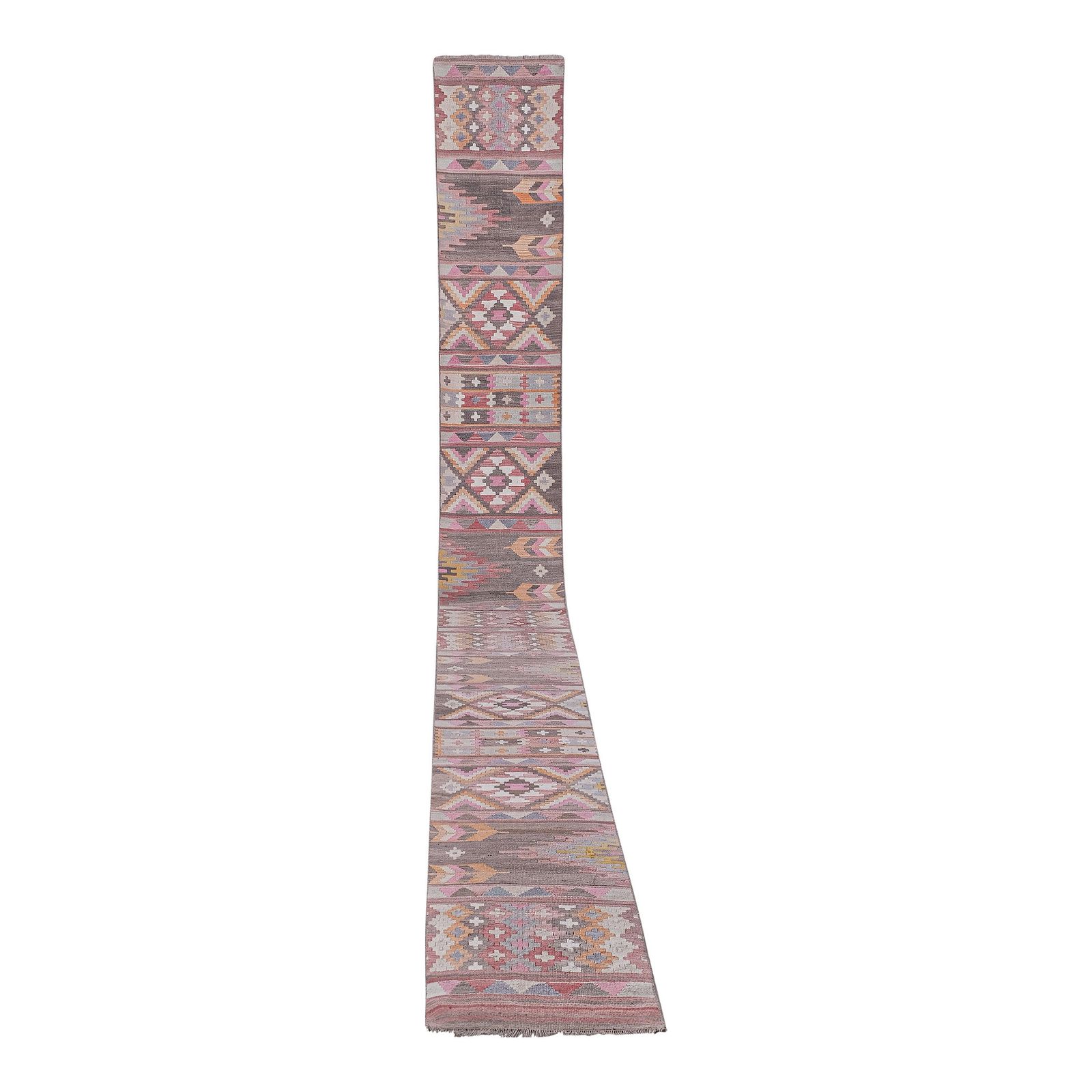 1960s Vintage Extra Long Turkish Kilim Runner With Mid Century Modern Style 2'4'' X 23'4''