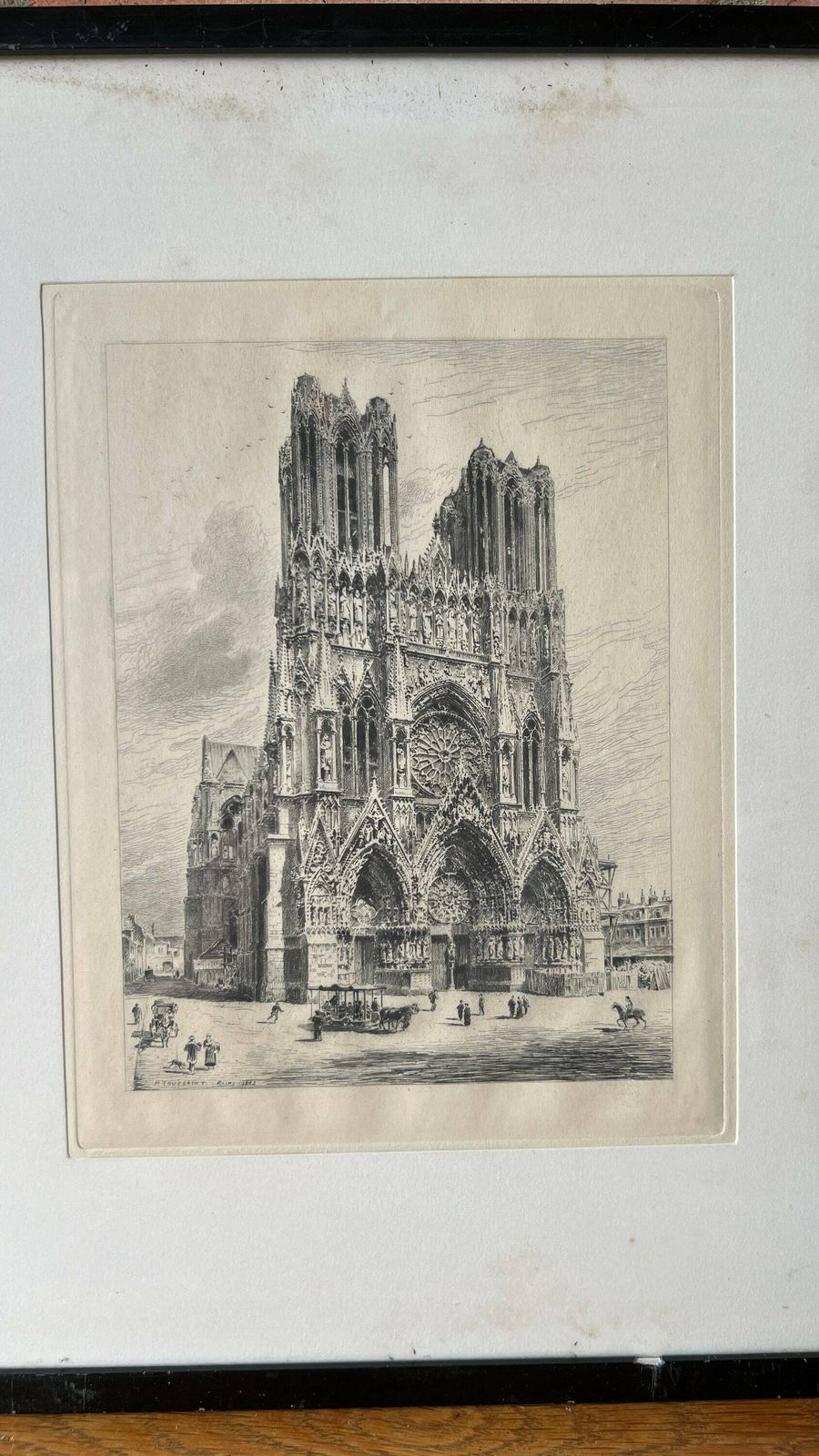 1883 Etching Of The Cathedral Of Notre Dame Of Reims By Henri Toussaint photo furniture