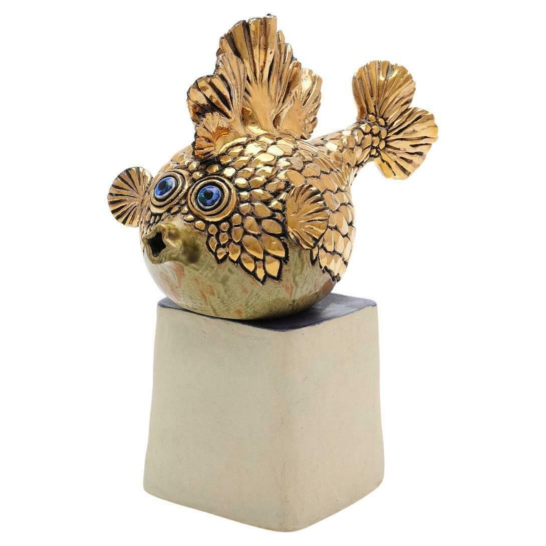 Decorative Sculpture Blowfish, Ninnie Forsgren, Luxury Ornament Gold Ceramic