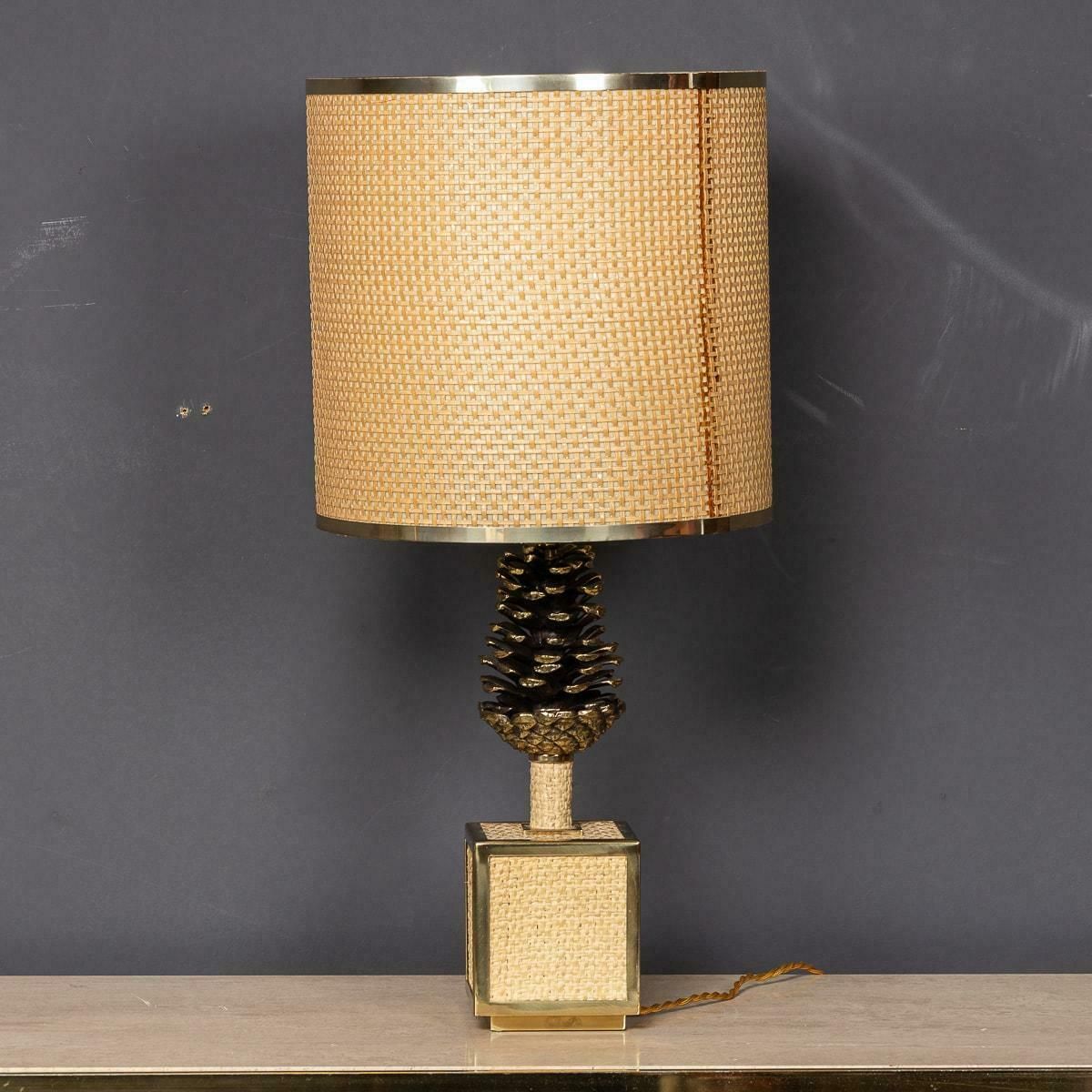 photo for sale A Vintage 20th Century Italian Bergere Lamp With Pine Cone Detailing C.1970