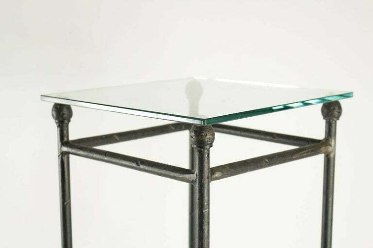 photo furniture Two Consoles In Wrought Iron Under Glass In An Industrial Style 20th Century