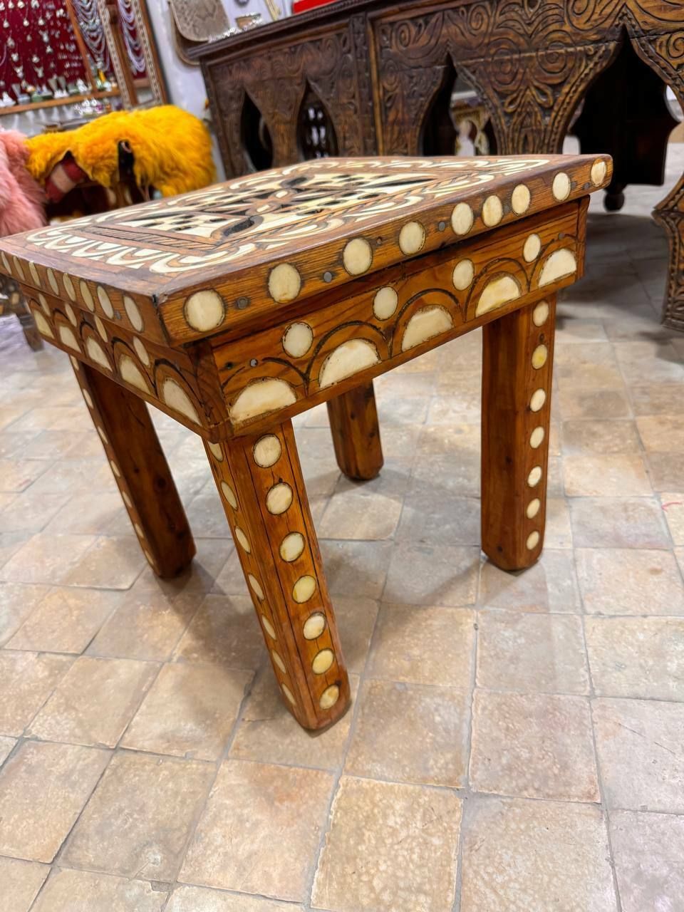 High End Vintage Camel Bone Inlay Moroccan Wooden Table For Living Room Bedroom photo furniture