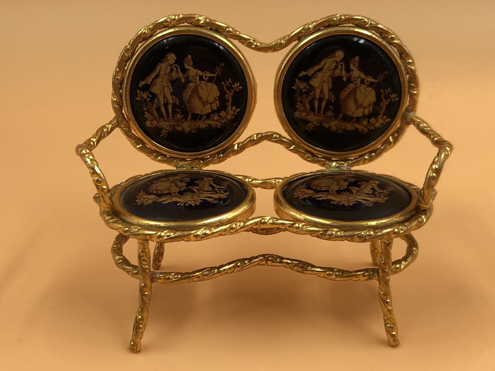 Limoges Fragonard Porcelain France Miniature Furniture Set With Courting Couple. photo buy