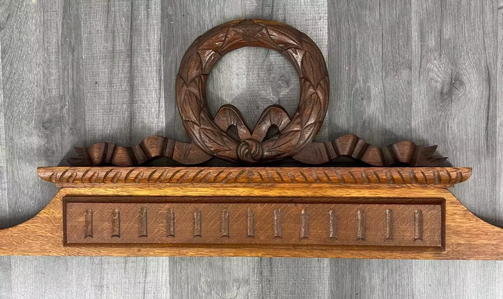 Antique French Hand Carved Wood Solid Oak Pediment   Crown photo for sale