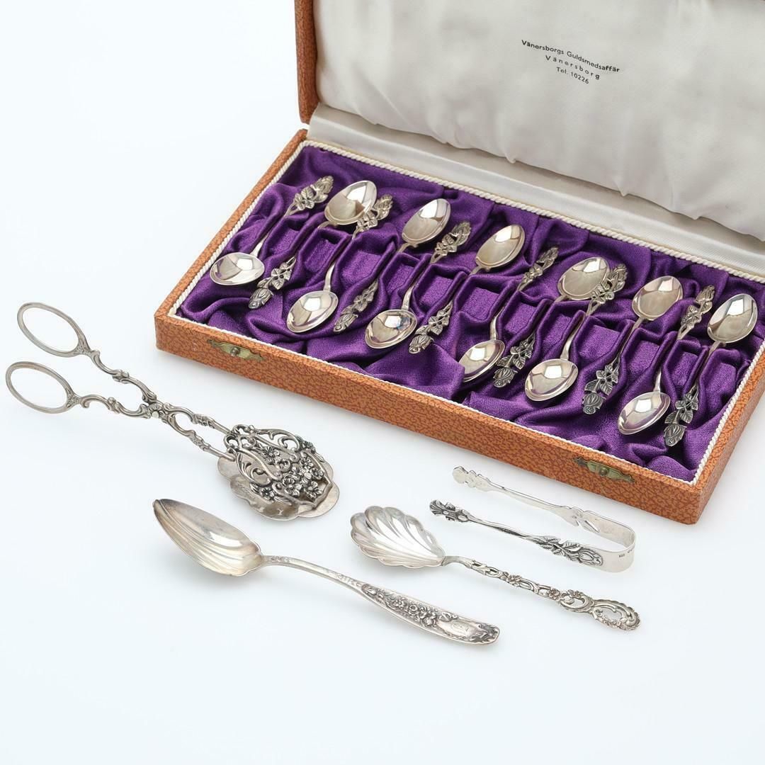 Exclusive Tea Coffee Spoons, 12pcs. Sterling Silver & Box Cake Spatula & Tongs. photo 1800.0
