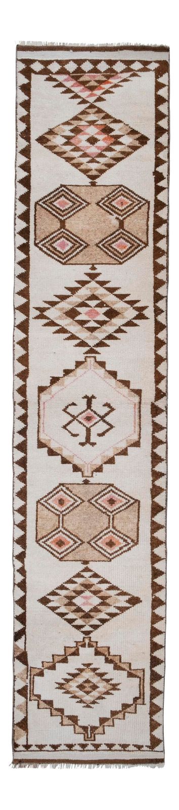 Vintage Cream Brown Herki Runner 2'8" X 12'4"