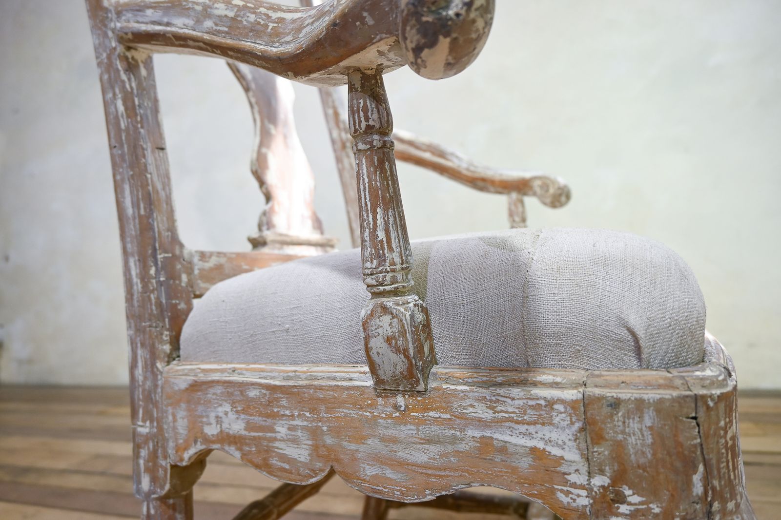 An 18th Century Swedish Gustavian Painted Open Armchair photo for sale