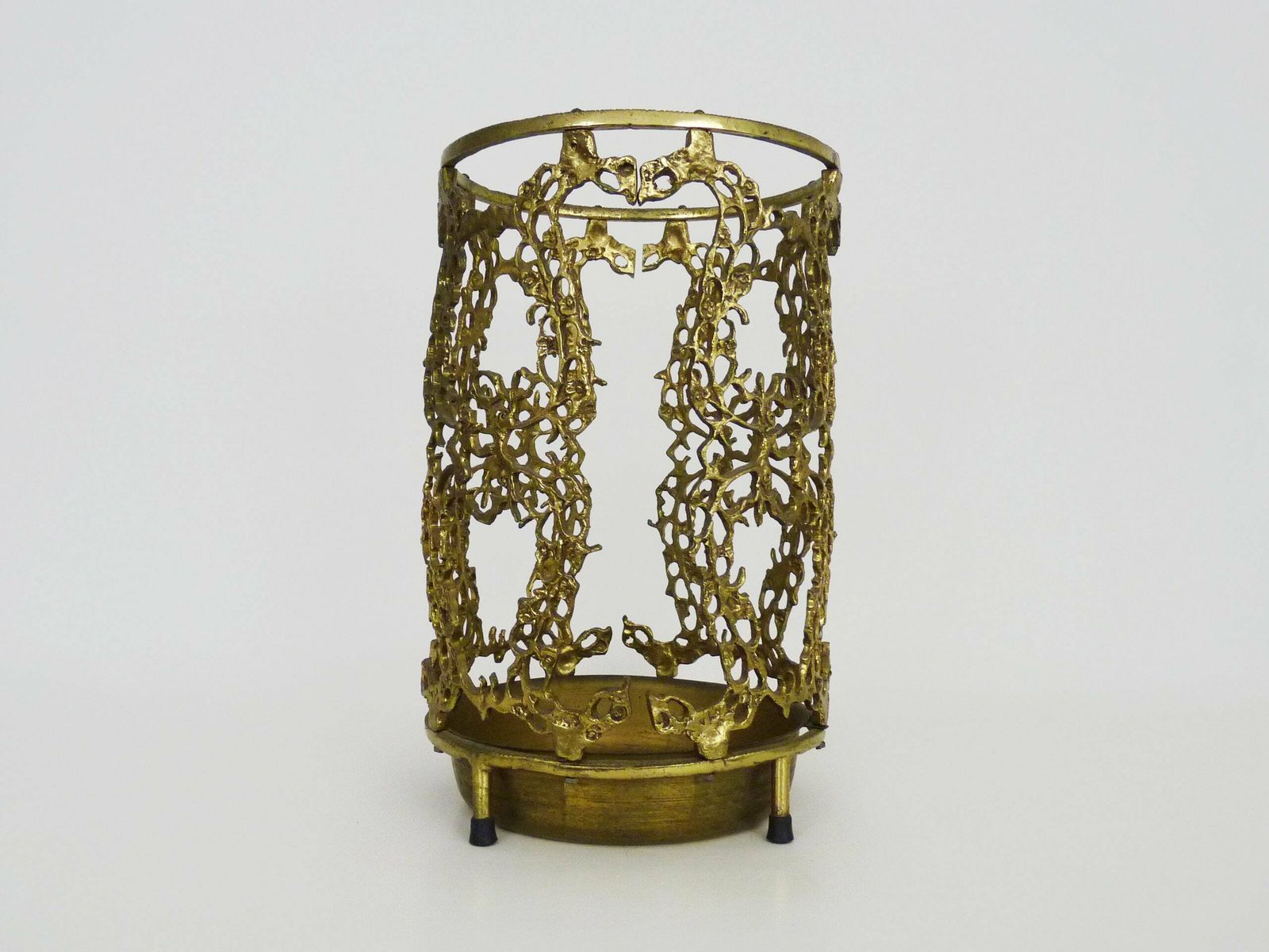 Umbrella Stand, Openwork Brass Cane Holder 37.5x23 Cm   14.76x9.05 "70s 80s photo for sale