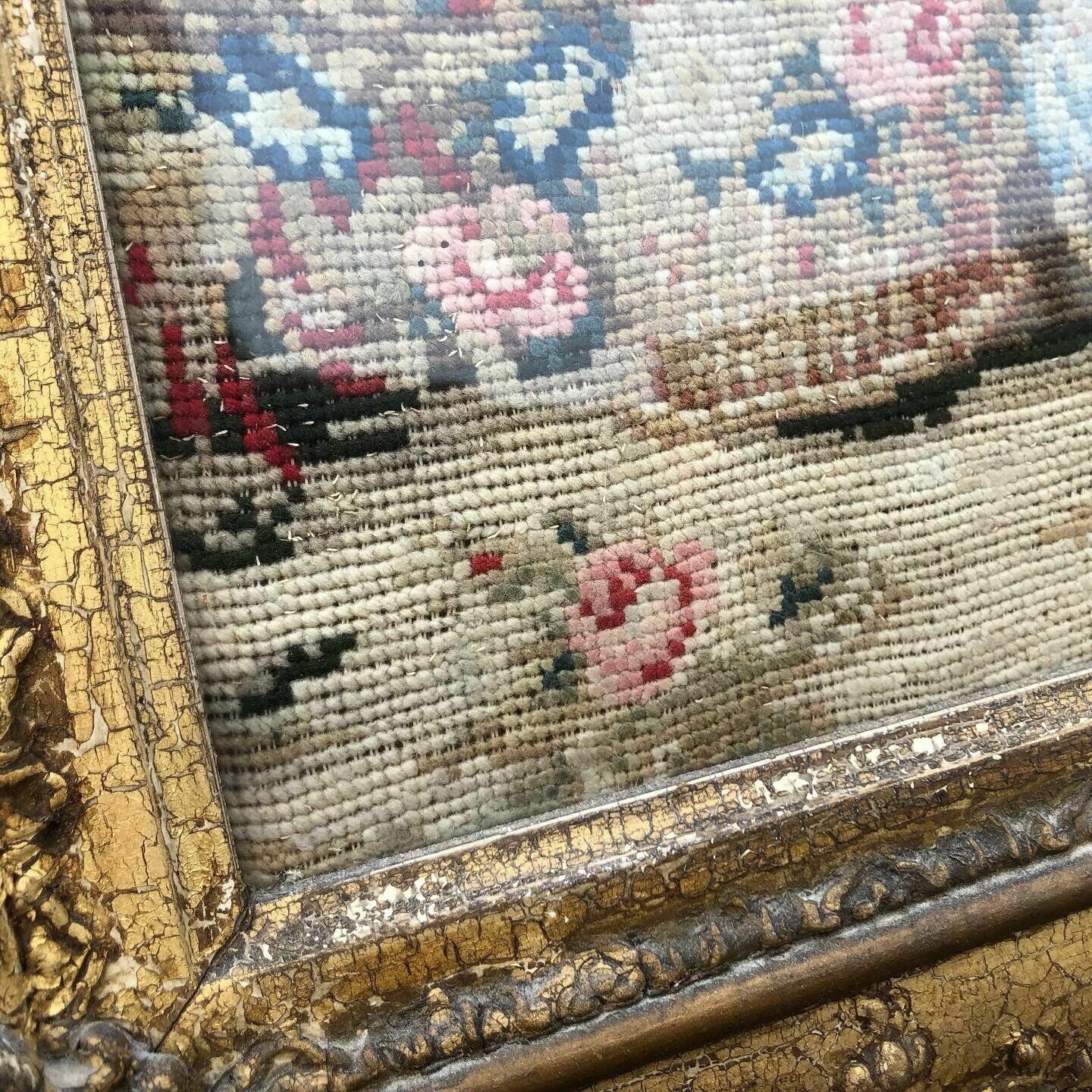 photo for sale Georgian Embroidery/ Tapestry In Gold Gilt Frame.