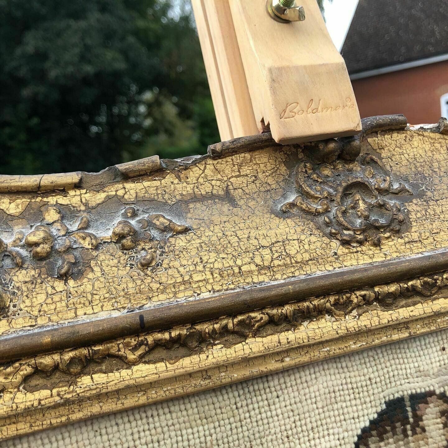 Art Georgian Embroidery/ Tapestry In Gold Gilt Frame. photo