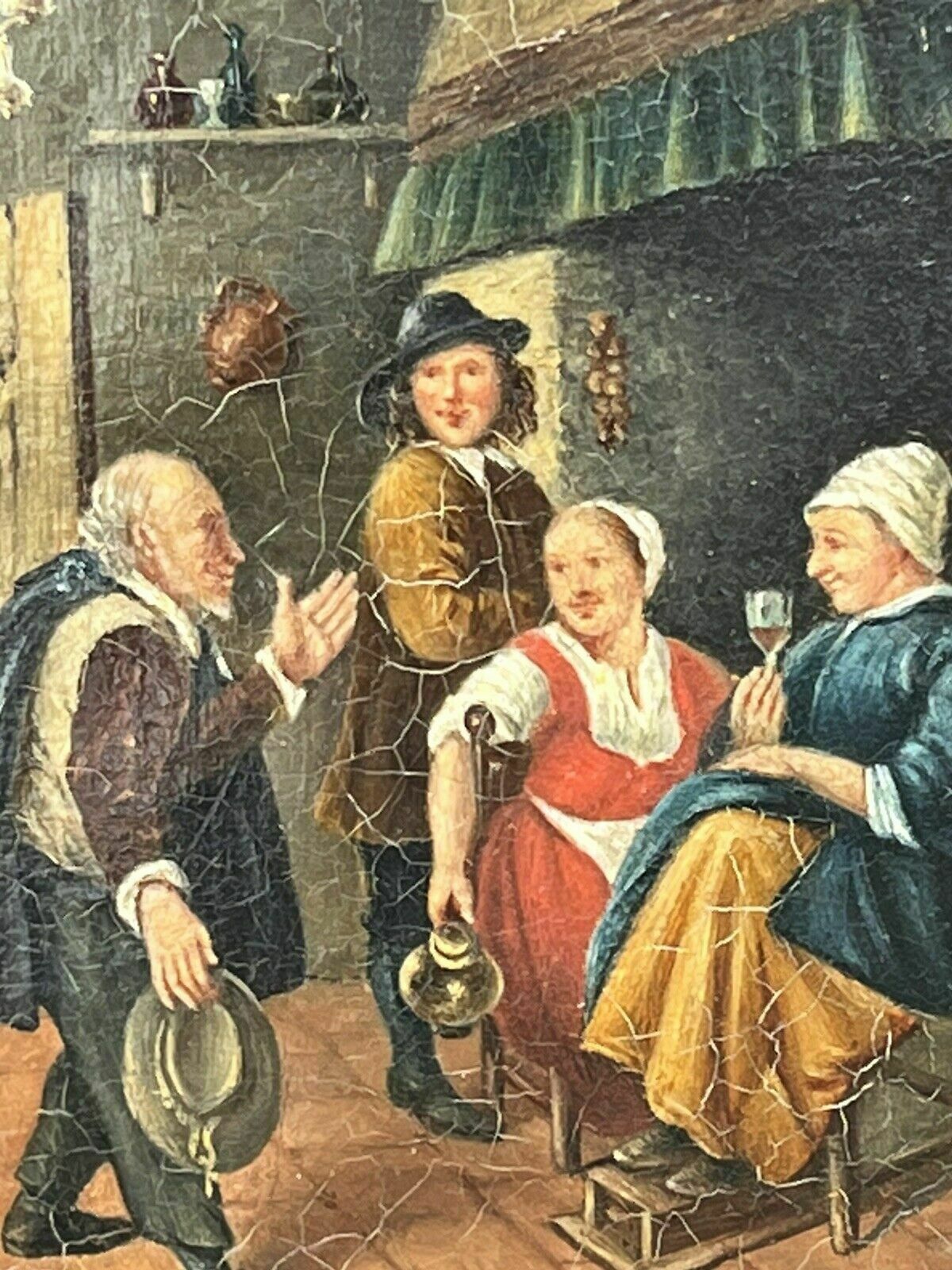 19th Century Tavern Or Inn Scene. Oil On Canvas In Gold Gilt Frame. photo 485.0