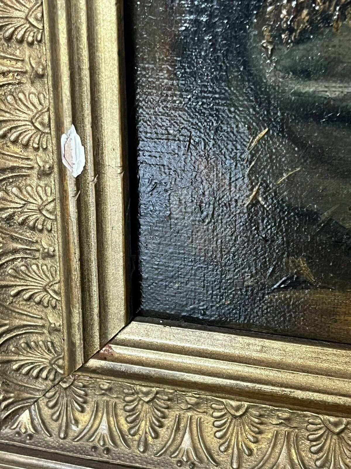 Antique Oil Painting . Oil On Canvas In Gold Gilt Frame. photo Art