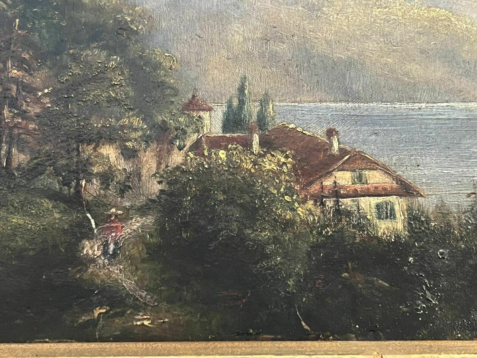 Antique Painting. Coastal Scene, Oil On Board In Gilt Frame. photo for sale