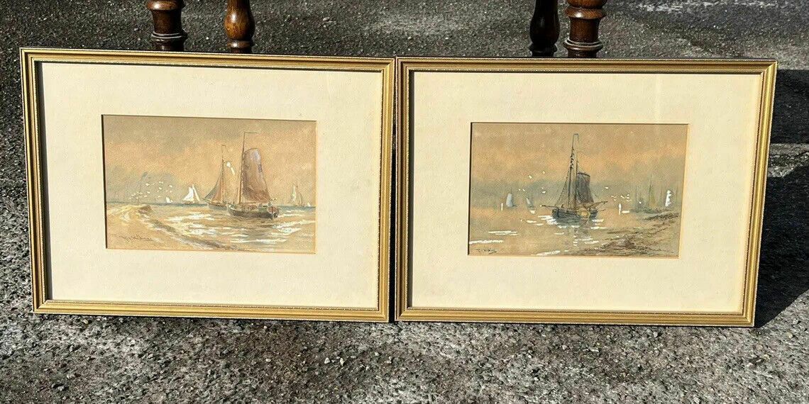 2 Marine/ Maritime Watercolours Paintings, Both Signed photo furniture