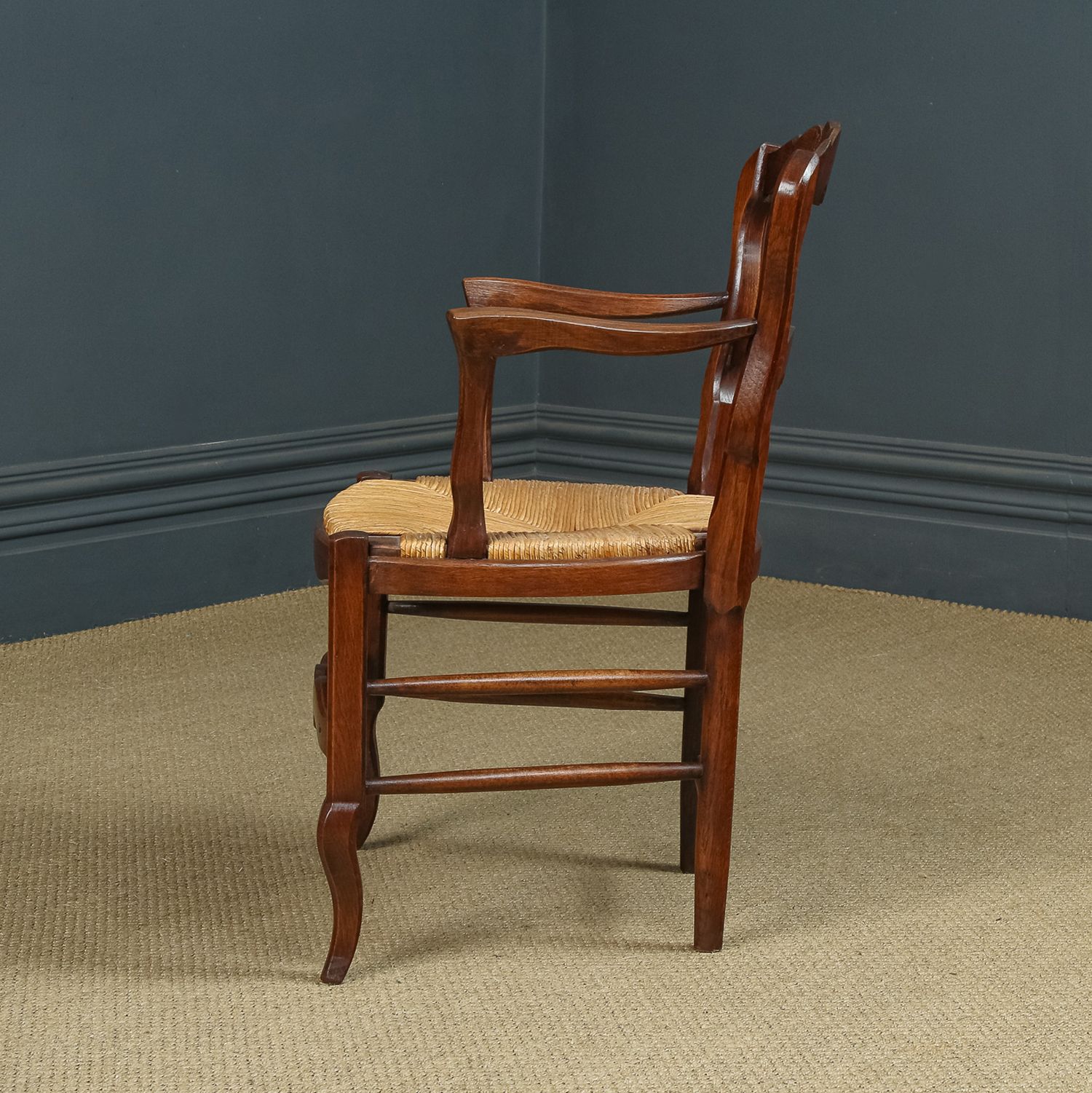 French Set Of 8 Eight Louis XV Style Oak Ladder Back Rush Seat Kitchen Dining Chairs (Circa 1920) photo vintage