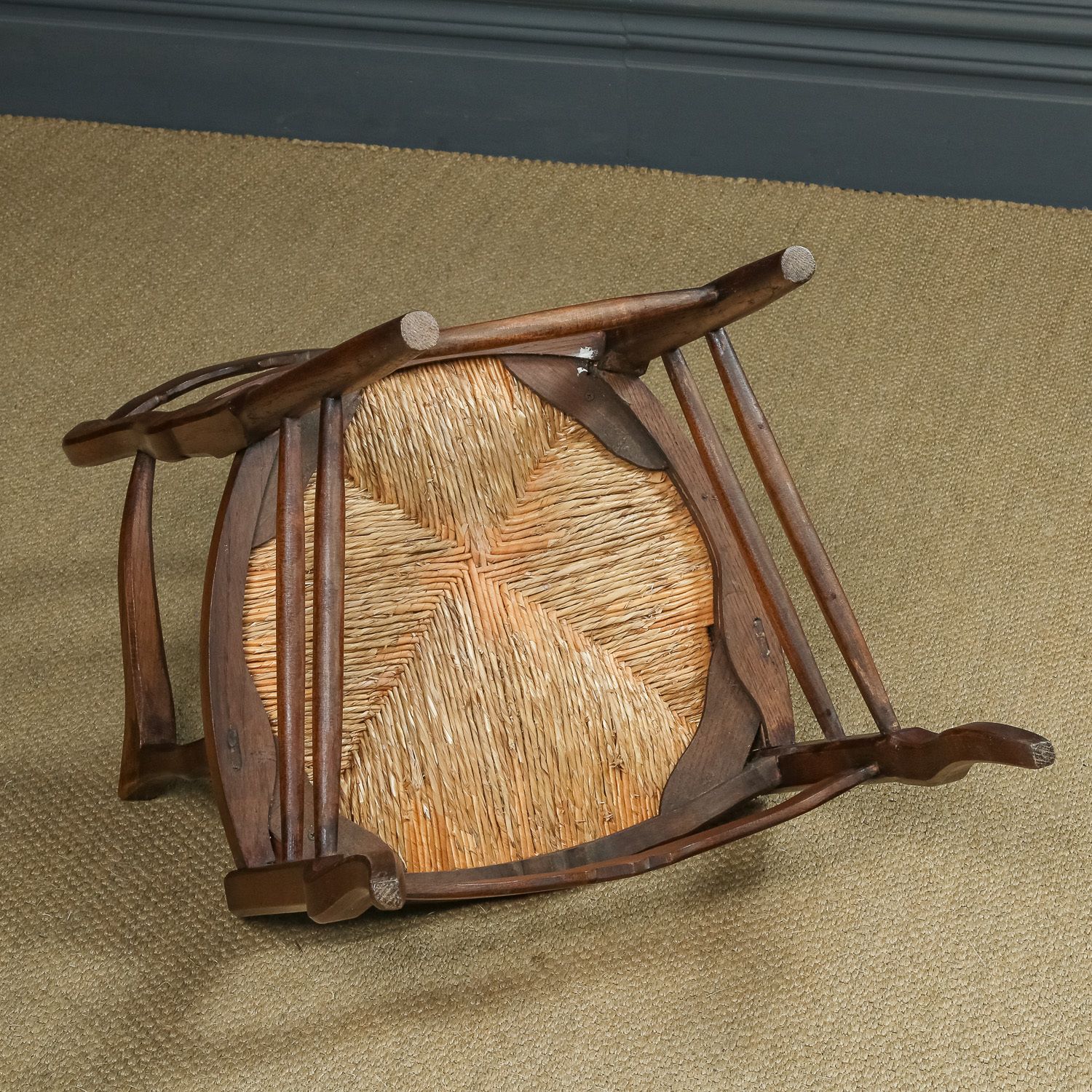 2250.0 French Set Of 8 Eight Louis XV Style Oak Ladder Back Rush Seat Kitchen Dining Chairs (Circa 1920) photo
