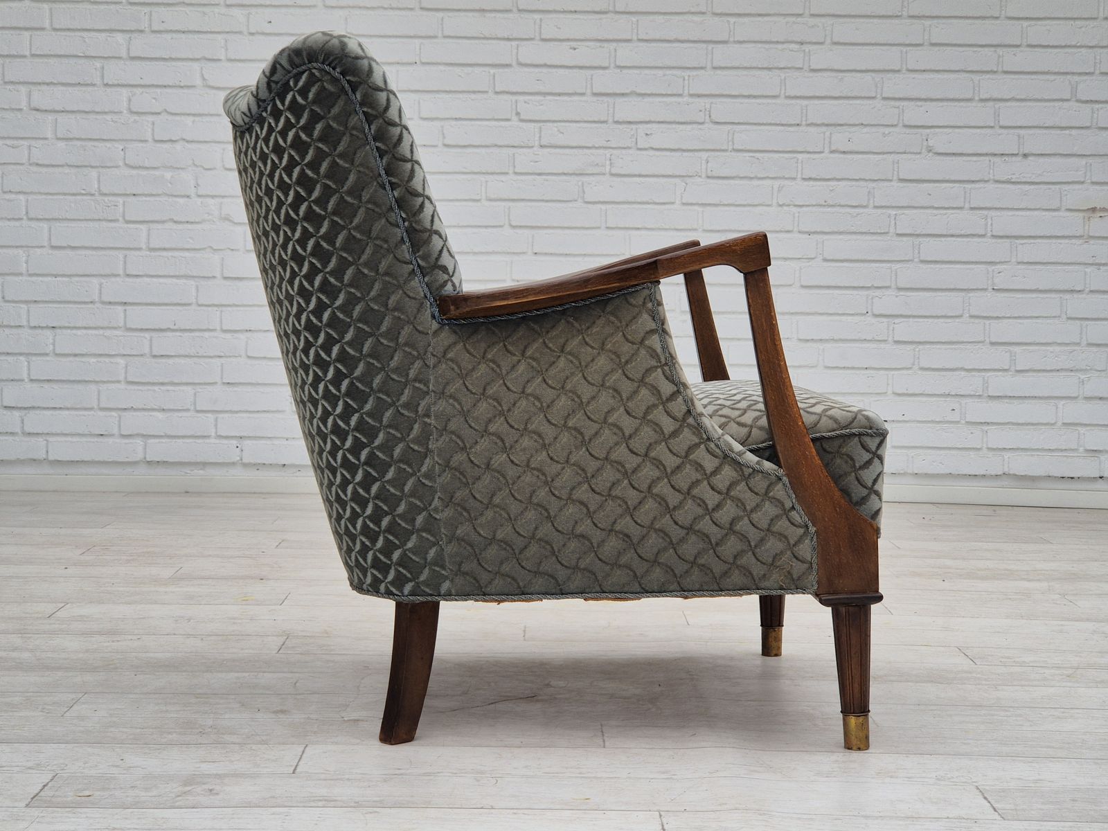 1960s, Danish Armchair, Original Very Good Condition, Furniture Velour, Beech Wood. photo 1450.0