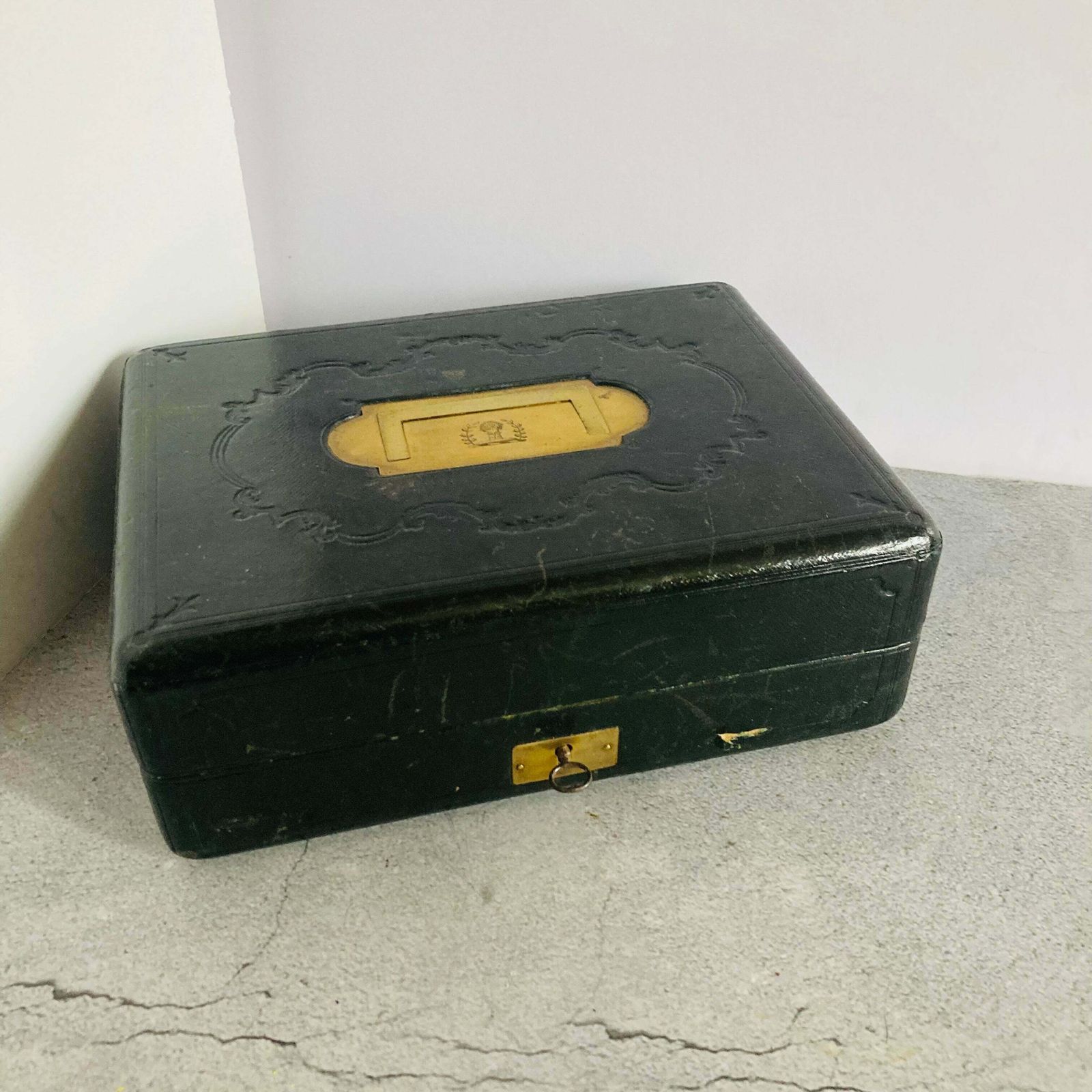Antique Leather Jewellery / Vanity Box photo Home Decor
