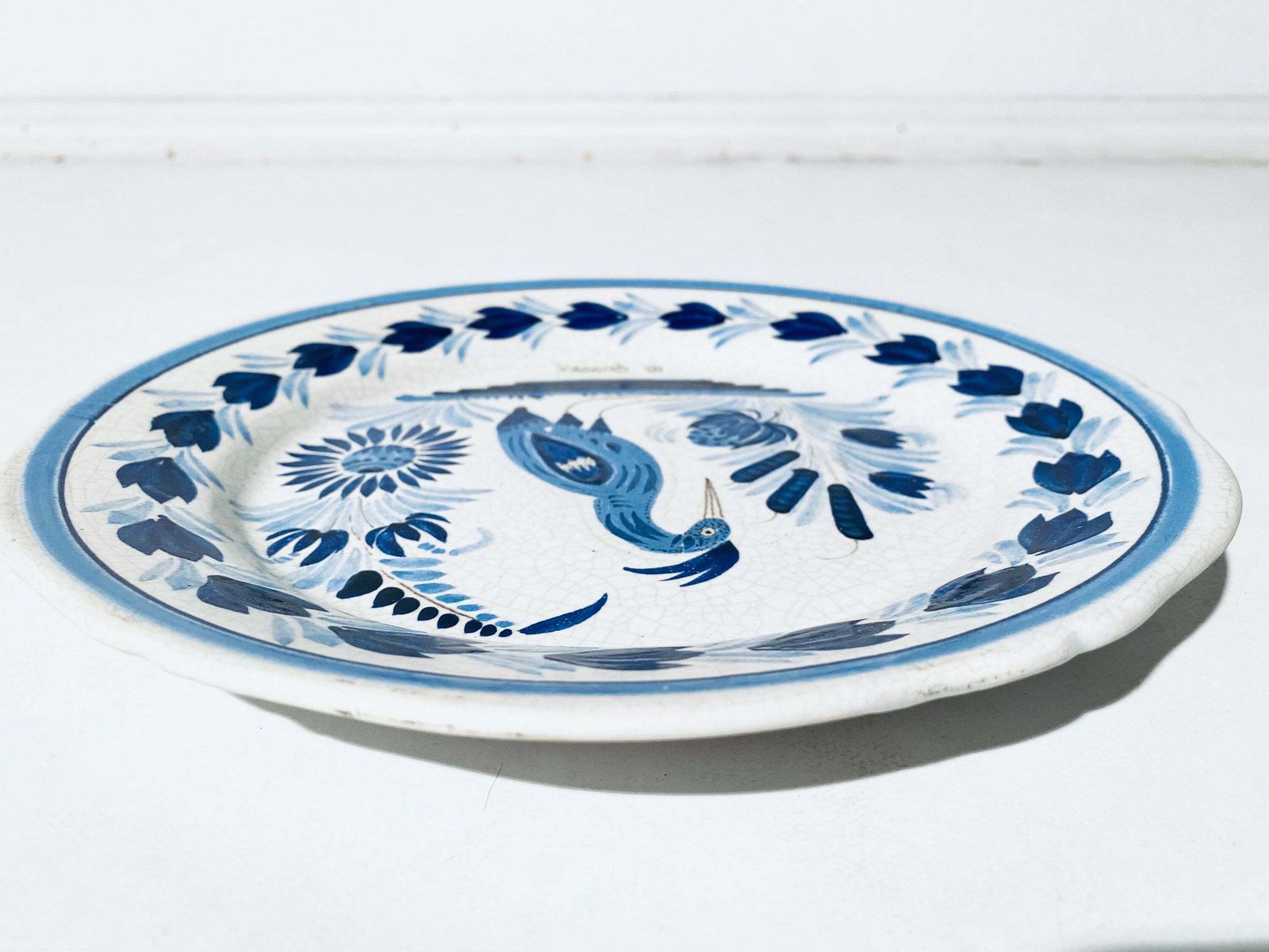 Ib Quimper Bird Of Paradise Motif Round Ceramic Wall Plate / Vintage French Decor photo vintage