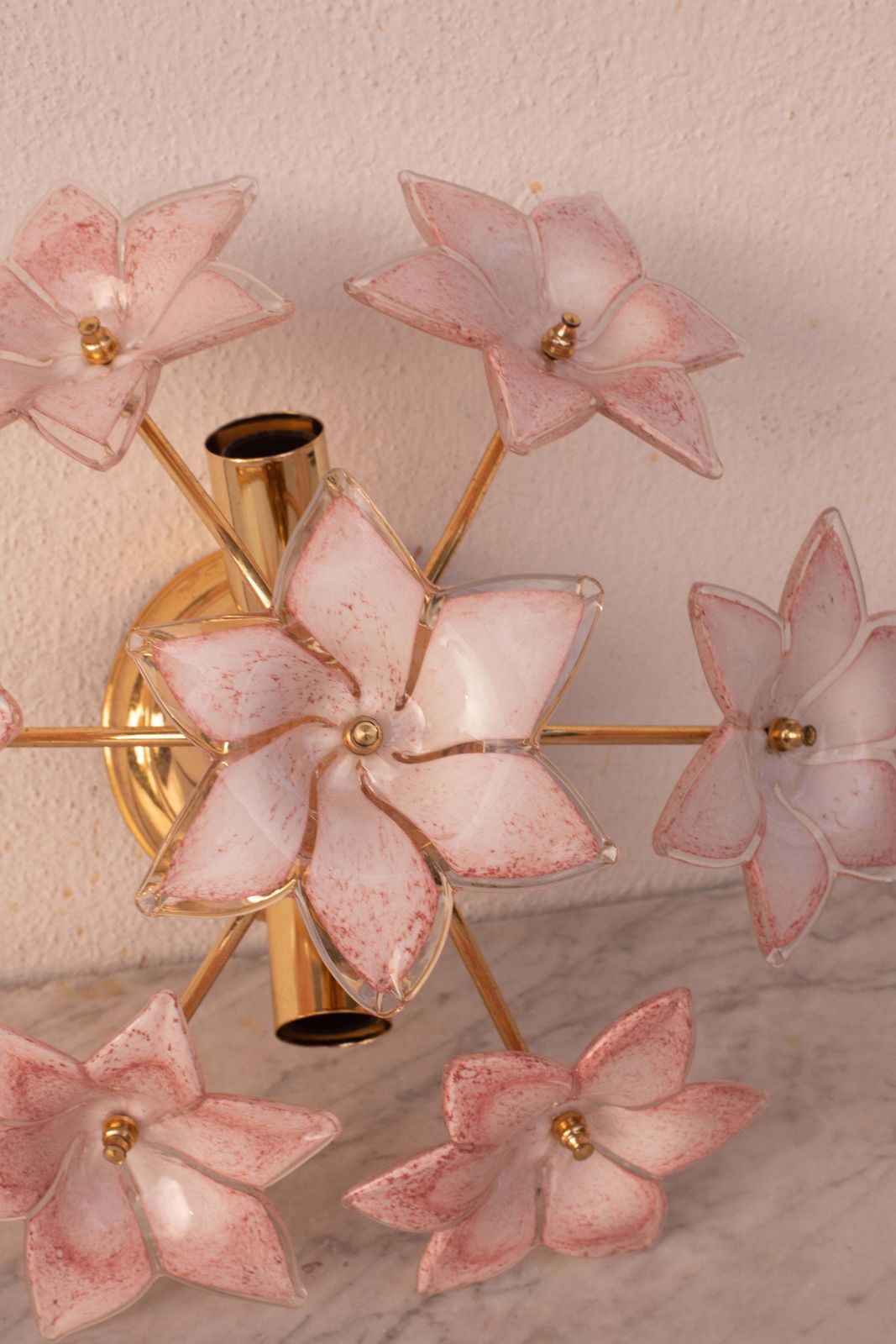 photo furniture Lovely Murano Vintage Ceiling Light Pink Flowers, 1970s