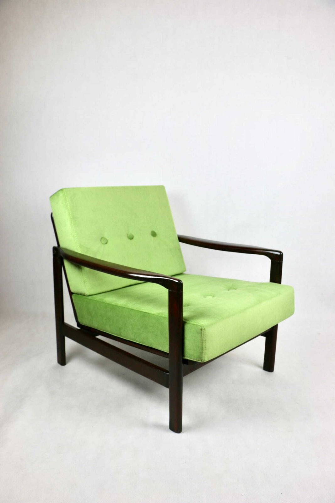 Wooden Armchair, Brown, Vintage, Pea Green, Designed By Z. Bączyk