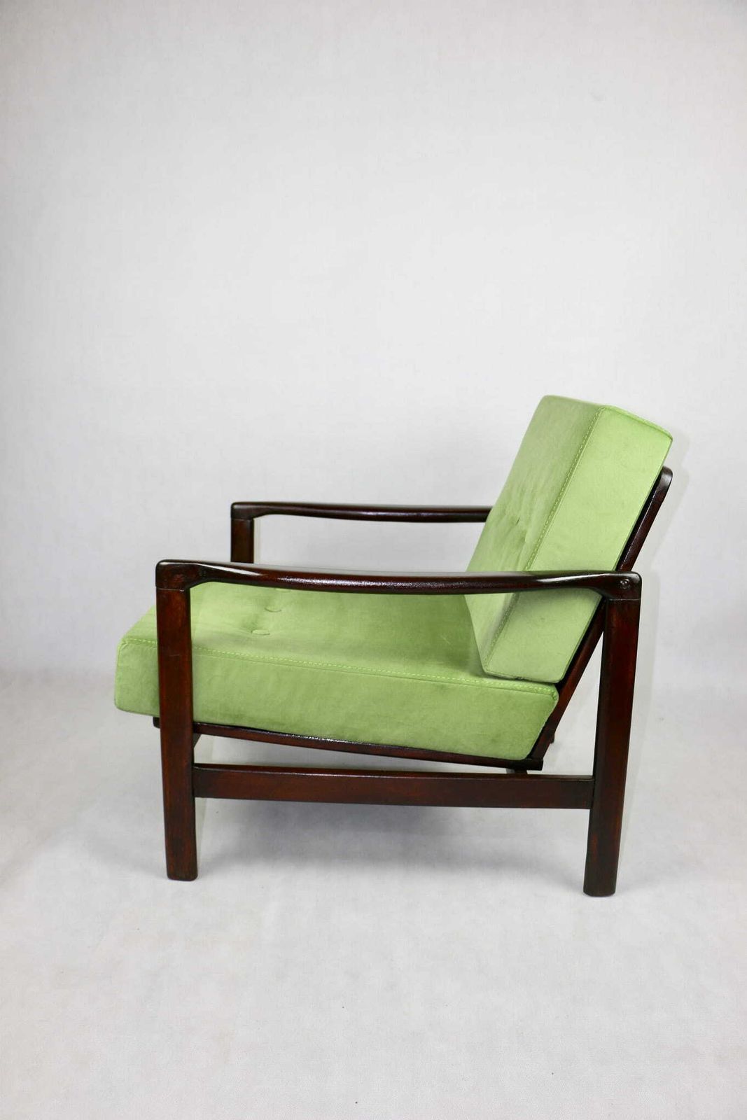 Wooden Armchair, Brown, Vintage, Pea Green, Designed By Z. Bączyk photo 462.0