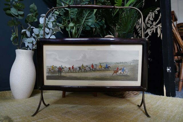 Mid Century Italian Designed Rosewood & Brass Magazine Rack With Watercolour Landscapes photo Home Decor