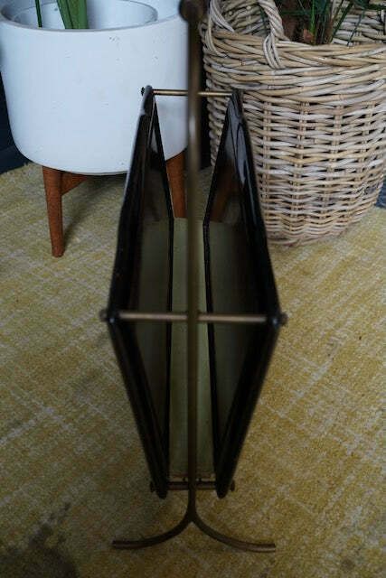 Mid Century Italian Designed Rosewood & Brass Magazine Rack With Watercolour Landscapes photo buy
