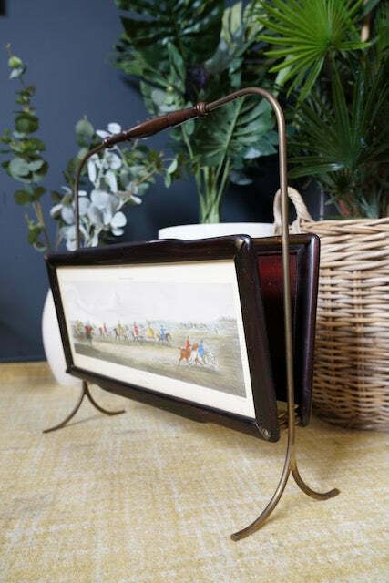 photo for sale Mid Century Italian Designed Rosewood & Brass Magazine Rack With Watercolour Landscapes