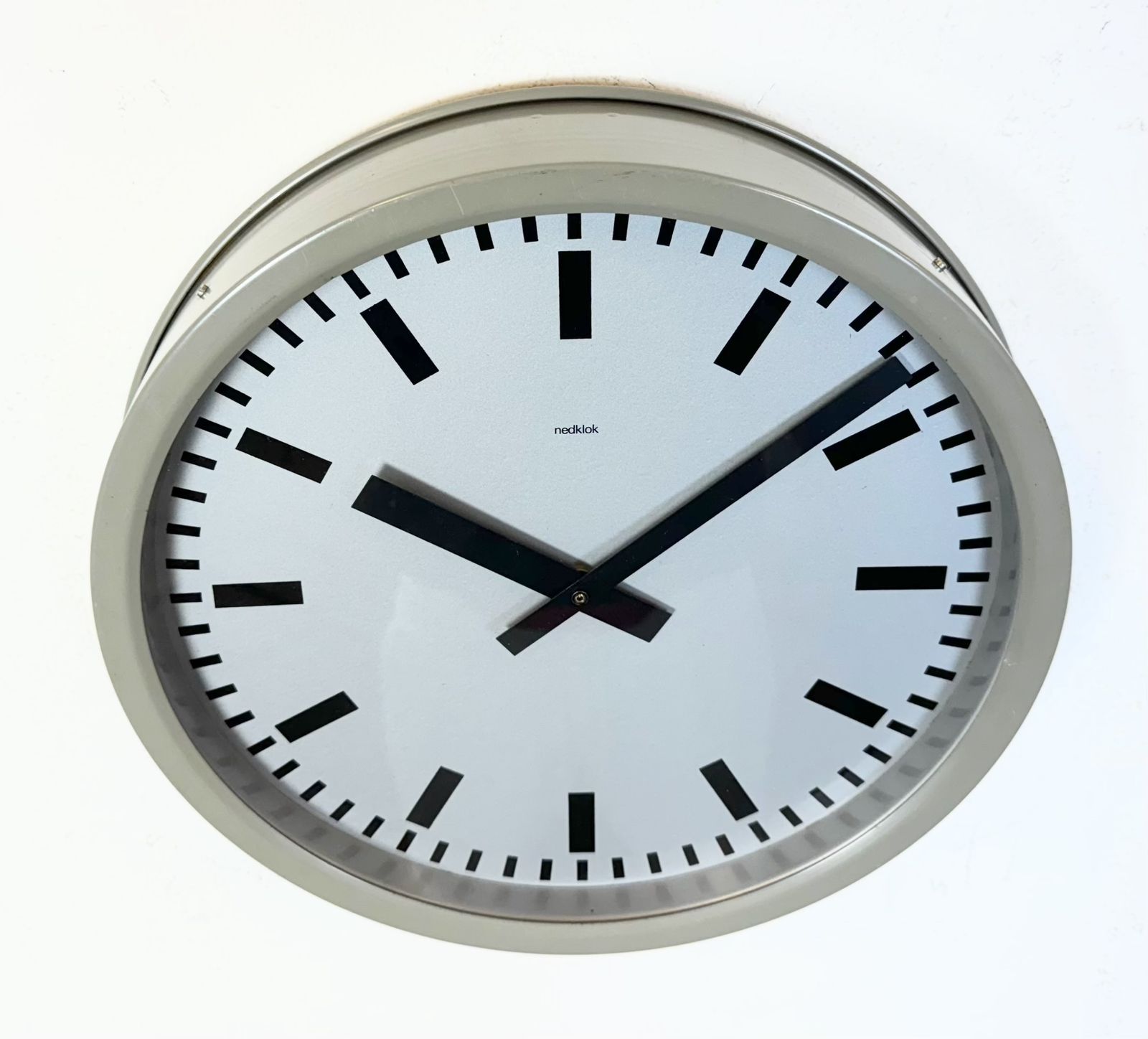 Grey Industrial Station Wall Clock From Nedklok, 1960 photo for sale