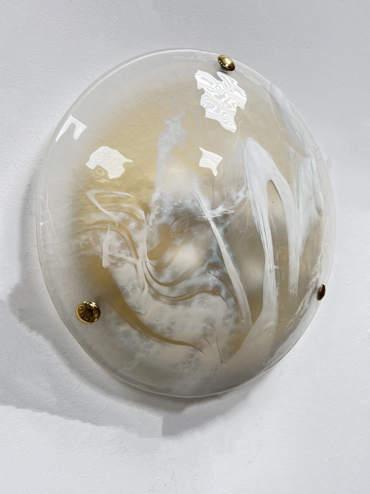 photo for sale Large Handblown Murano Glass And Brass Flush Mount By Hillebrand