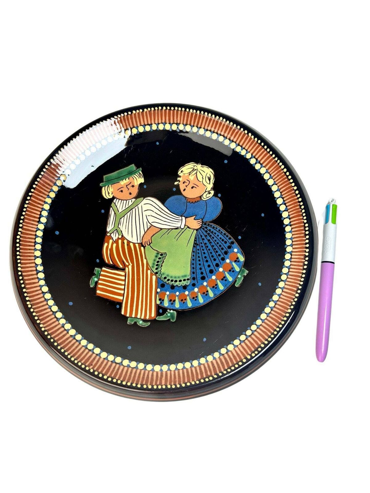 Swiss Pottery Wall Plate Rudolf Heimberg Switzerland, Dark Brown Mid Century Aesthetic Grandpa Grandma Chic Wedding Gift For Dancer Farmer photo 88.0