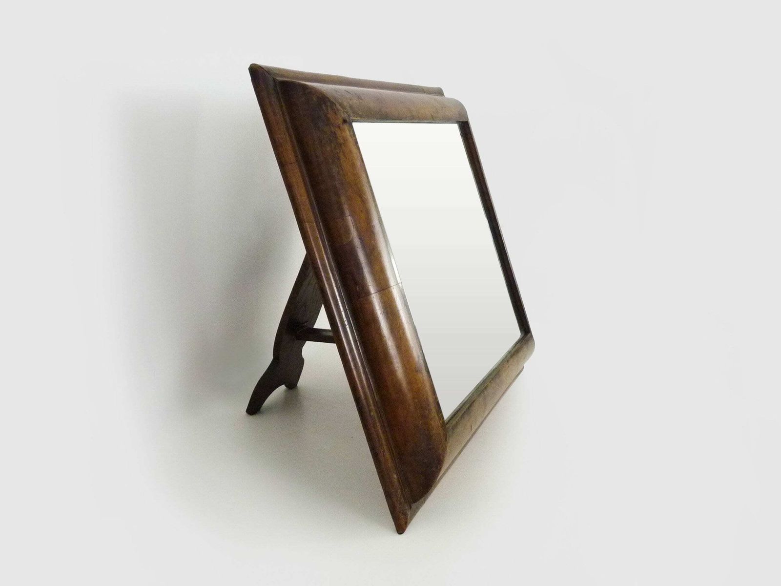 Very Large Psyche Mirror In Walnut Wood. Orthodox Bible Mirror. 19th Century. 53x63 Cm   20.86x24.80 "