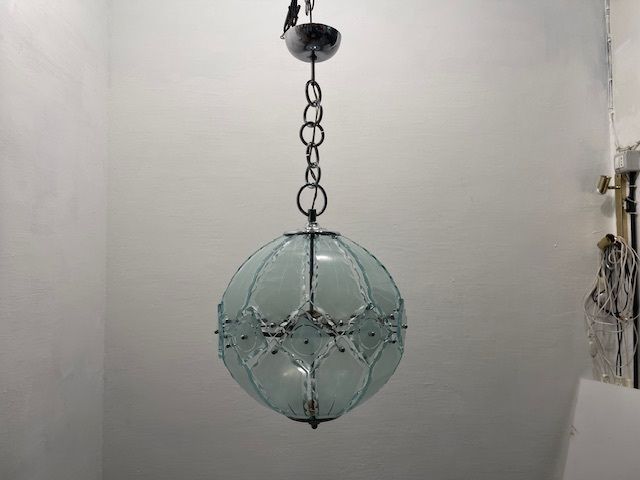 Lighting Large Bevelled Glass Sphere By Zero Quattro For Fontana Arte 1970’s photo