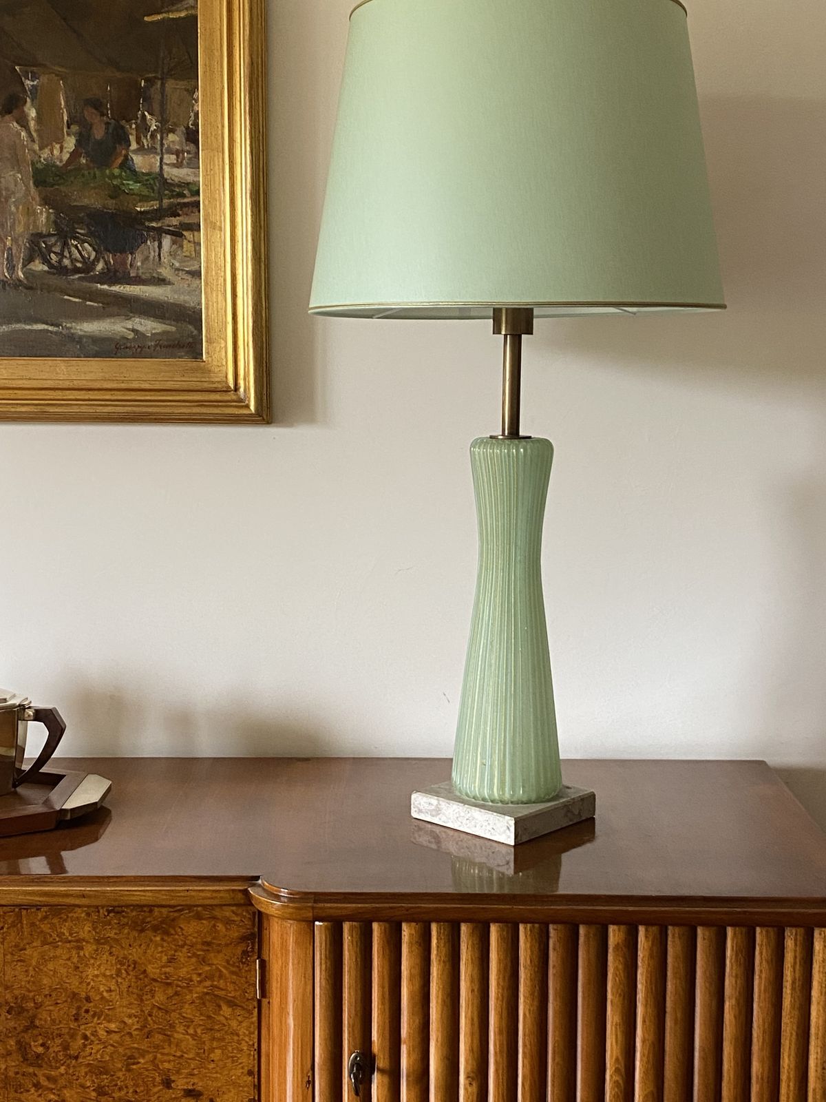 Mid Century Modern Green Murano Glass Table Lamp, Barovier & Toso Italy, 1940s photo 1700.0