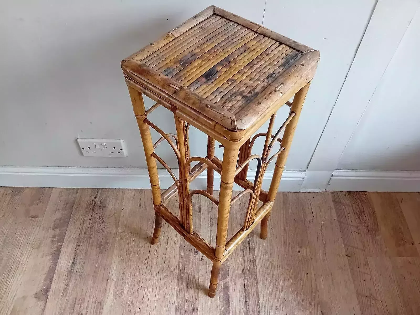 165.0 Delightful Antique Tiger Bamboo Victorian Side / Hall / Lamp Table / Plant Stand photo